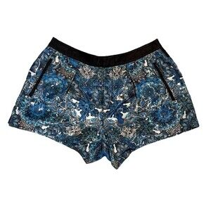 Helmut Lang Size 6 Blue Mandala Print Iridescent Pleated Zippered Pockets $141